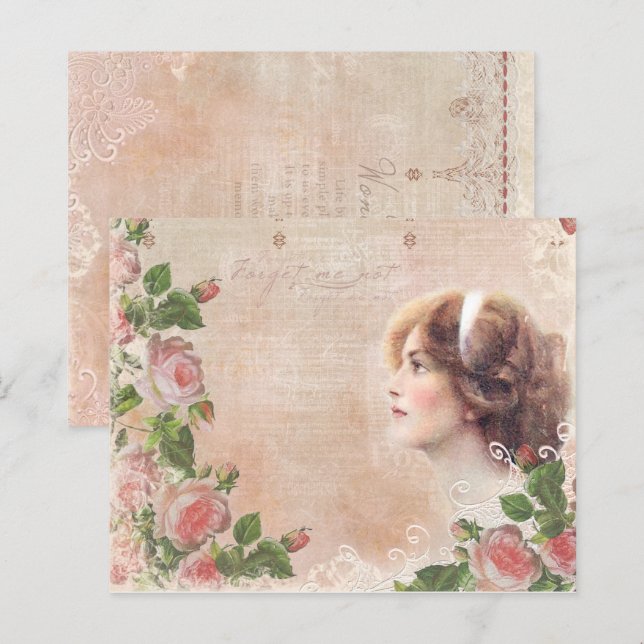 Vintage Victorian Lady Decoupage Scrapbook Paper (Frente/Verso)