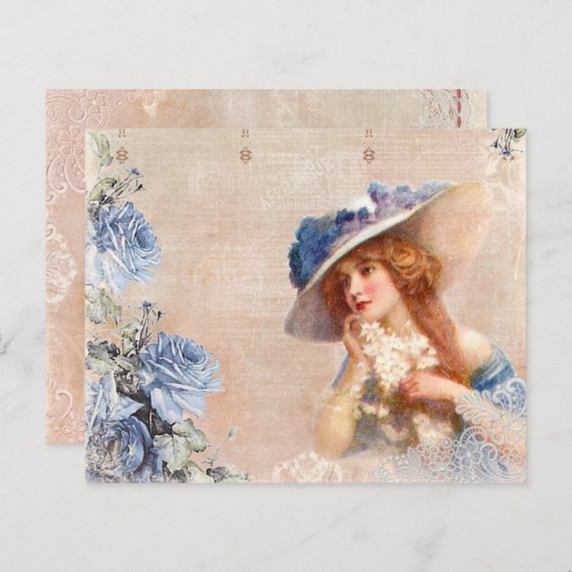 Vintage Victorian Lady Decoupage Scrapbook Paper (Frente/Verso)