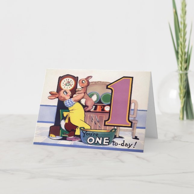 Vintage Victorian Um Ano Cartão de Aniversário (Frente)