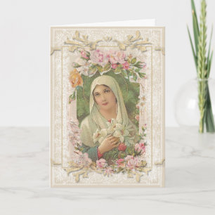 Vintage Virgin Mary Cartão Católico Religioso Flor