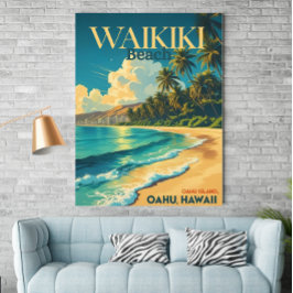 Vintage Waikiki Beach, Hawaii - Poster de viagens