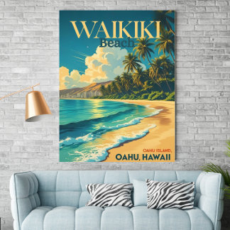 Vintage Waikiki Beach, Hawaii - Poster de viagens