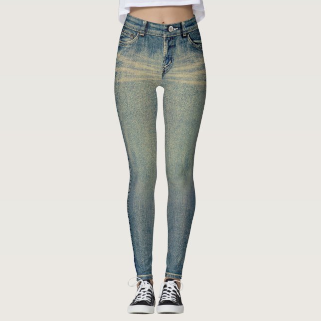 Vintage Wash Jeans All-Over Printed Leggings (Frente)