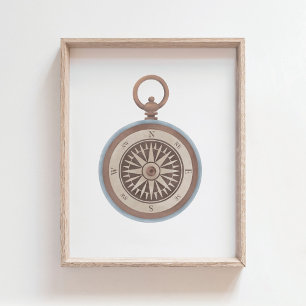 Vintage Watercolor Compass Viagem Decor Poster