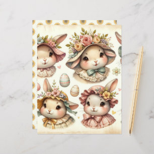 Vintage Watercolor - Páscoa Bunnies Scrapbook Pape