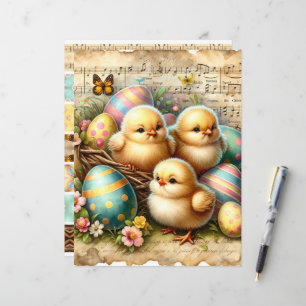 Vintage Watercolor Páscoa Pintinhos Scrapbook Pape