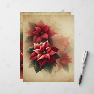 Vintage Watercolor Poinsettia em Pergaminho