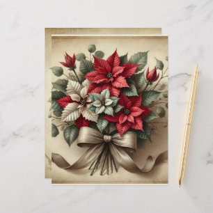 Vintage Watercolor Poinsettia Scrapbook Paper
