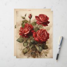 Vintage Watercolor Rosa vermelha Papel Artesanato