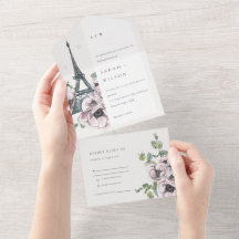 Vintage Watercolor Torre Eiffel Casamento Floral