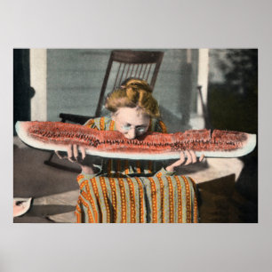 Vintage Watermelon Eating poster