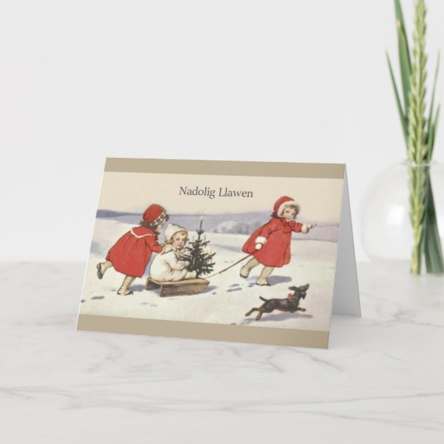 Vintage Welsh Nadolig Llawen Cartão de Natal (Frente)