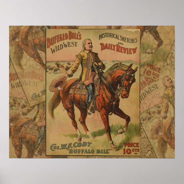 Vintage Western Buffalo Bill Wild West Show Poster (Frente)