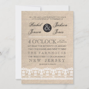 Vintage White Lace & Burlap Weditation Convite