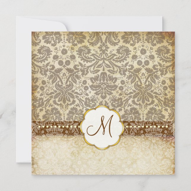Vintage White Lace Monogramas Convites de Casament (Frente)