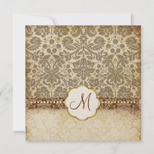 Vintage White Lace Monogramas Convites de Casament
