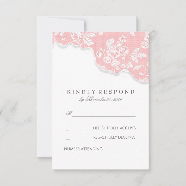 Vintage White Lace Pink Weding RSVP (Frente)