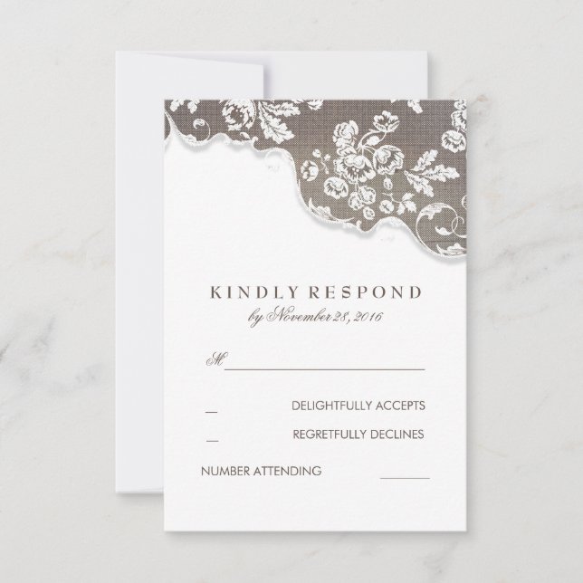 Vintage White Lace Rustic Weding RSVP (Frente)