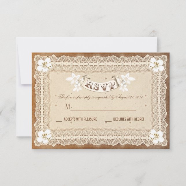 Vintage White Lace Wedage RSVP (Frente)