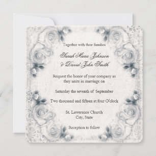 Vintage White Rose Weding Convite