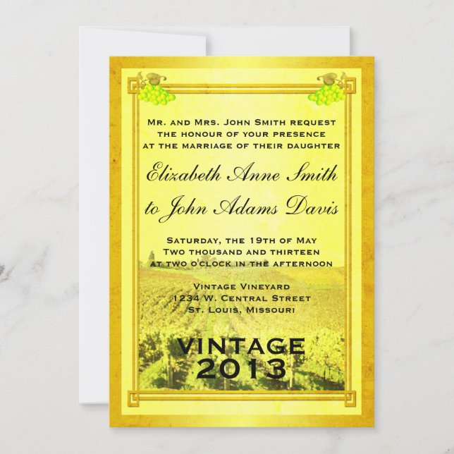 Vintage White Wine Vineyard Convite Para Casamento (Frente)