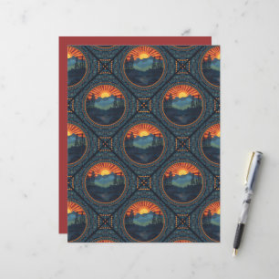 Vintage Wilderness Sunset Mandala Azulejo Geométri