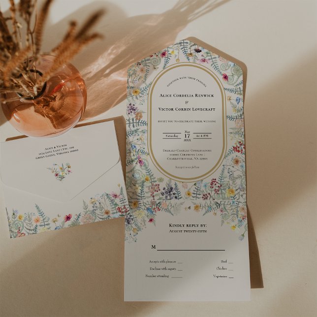 Vintage Wildflower Fern Beige Wedding (Criador carregado)