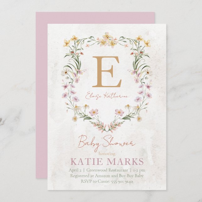 Vintage Wildflower Girl Chá de fraldas Convite (Frente/Verso)
