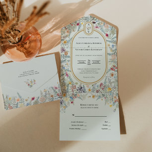 Vintage Wildflower Mint Green Casamento Monograma