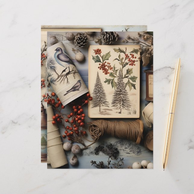 Vintage Winter Ephemera Scrapbook Paper (Frente/Verso In Situ)