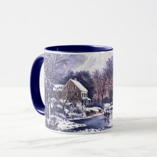 Vintage Winter Scene. Caneca de presente de Natal
