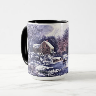 Vintage Winter Scene. Caneca de presente de Natal