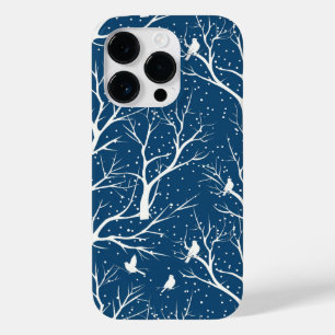 Vintage Winter Sky White Birds Snowflakes