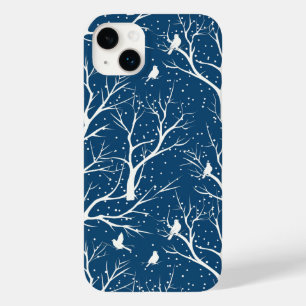 Vintage Winter Sky White Birds Snowflakes