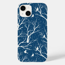 Vintage Winter Sky White Birds Snowflakes