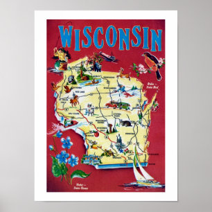 Vintage Wisconsin Map Impressão