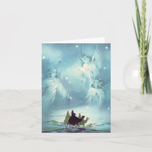 Vintage Wise Men e Angels - Cartão de Natal (Frente)