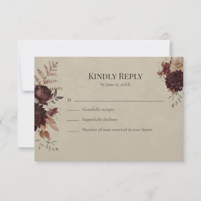 Vintage Witchy Floral Wedding RSVP Card (Frente)