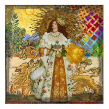 Vintage Woman Ouro Sun: Leo Zodiac Collage Art