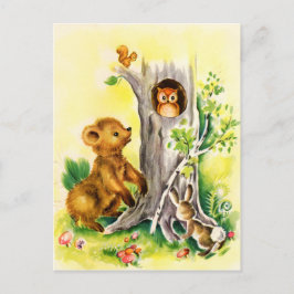 Vintage Woodland animais — cartão postal bonito