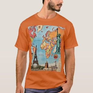 Vintage World Map Iconic Landmarks Camisetas