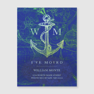 Vintage World Map Náutico Âncora Azul em Movimento