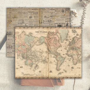 Vintage World Map Old Paper Junk Diário Página
