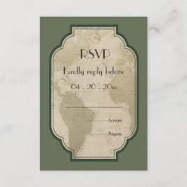 Vintage world map viagem temático RSVP de casament