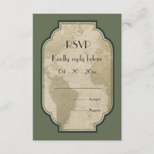 Vintage world map viagem temático RSVP de casament