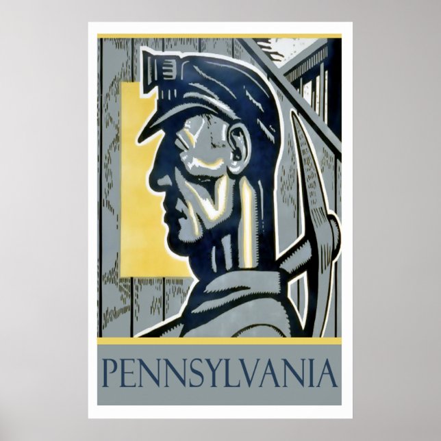 Vintage WPA Pennsylvania Miner Poster (Frente)