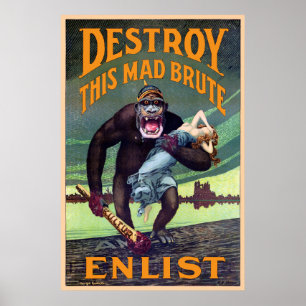 Vintage WWI Poster - Destrua Este Mad Brute