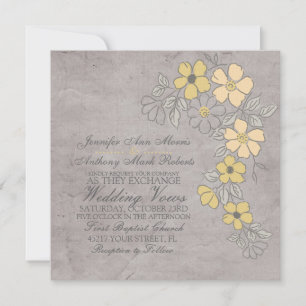 Vintage Yellow e Cinza Convite para Casamento Flor