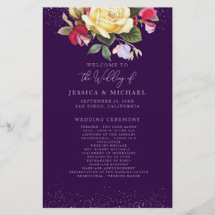 Vintage Yellow Rose Floral Purple Wedment Program
