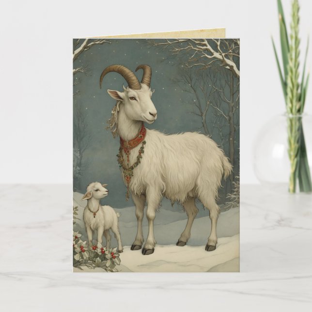 Vintage Yule Goat, Cartão Feliz Yuletide (Frente)